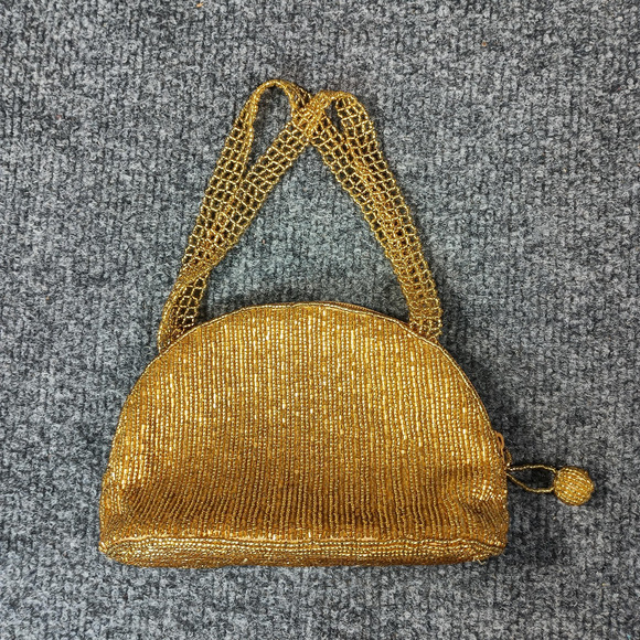 La Regale Beaded Evening Bag Womens Gold Mesh Mini Purse Zip Closure Formal - Picture 5 of 12